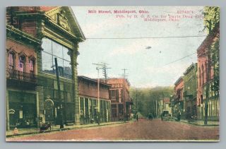 Mill Street Middleport Ohio—rare Antique Postcard Meigs County Oh 1910s
