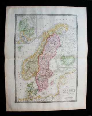 1850/70 Ca.  Brue & Levasseur - Big Folio Map Of Scandinavia,  Norway,  Denmark