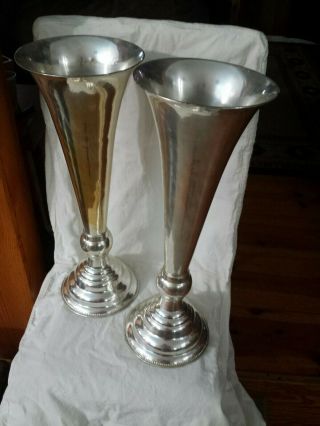 2 Large Antique Silver Plated Brass Urn Vases 22.  5 " Tall S.  N.  K.  Ent Inc India