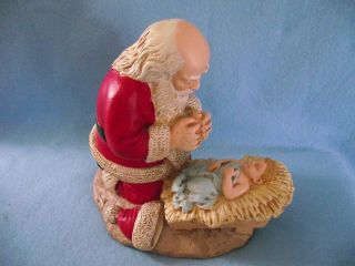 Rare Vintage 1976 R P Gauer Kneeling Praying Santa & Baby Jesus Sculpture Ex Lge