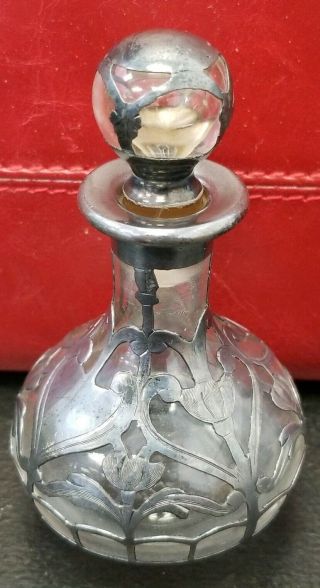 1800s Gorham Sterling Silver Overlay Heart Perfume Bottle No Cracks Art Nouveau