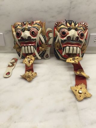 Two (2) Rangda Masks - Bali Indonesian Wood Carving Masks Hand Made