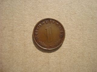 1 Reichspfennig 1940 G German Third Reich Bronze Coin Ww2 Swastika Extra Rare