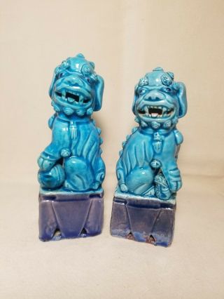 6.  5 " Figures Of Chinese Export Blue Guardian Lions Foo Dogs Mark China