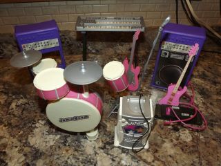 Barbie Vintage Jam N Glam Playset,  Drum Set Keyboard Guitar Karaoke Machine Work
