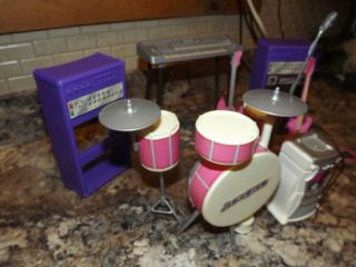 Barbie Vintage Jam N Glam Playset,  Drum Set Keyboard Guitar Karaoke Machine Work 3