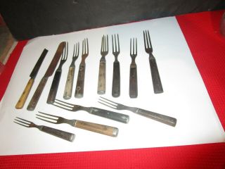 13 Antique Forks And Knives Civil War Era Wood Handles