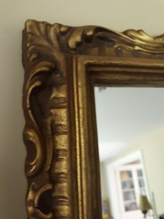 Antique Vintage Ornate Baroque Wooden Frame W/ Gold Gesso Wall Hanging Mirror