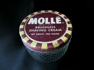 Antique Vintage Molle Brushless Shaving Cream Jar W/tin Lid Textured Glass