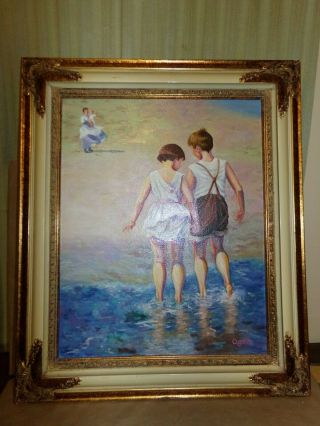 Brother And Sister Vintage Oil Painting Listed Artist Signed Ogden