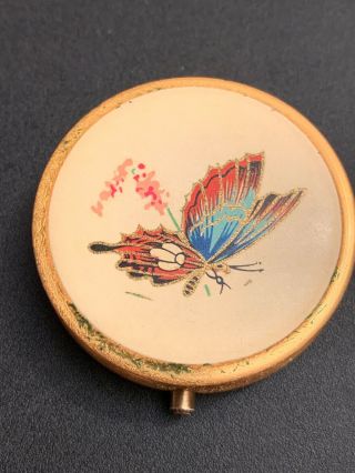 Rare Vintage Pill Box Gold Tone Metal With Butterfly England By Kigu.
