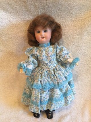 Antique Germany Composition Doll With Bisque Head Glass Eyes & Teeth