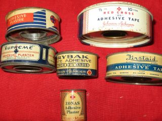 6 Antique Johnson Zonas Firstaid/excello,  Adhesive Plaster Tin Bandage Medicine