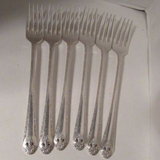 6 Grille Dinner Forks Holmes And Edwards Lovely Lady Silverplate Inlaid Is Vtg