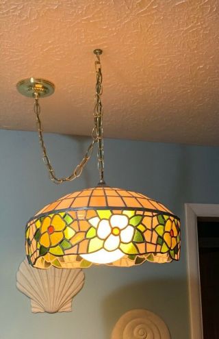 Antique Stained Glass Shade Hanging Light