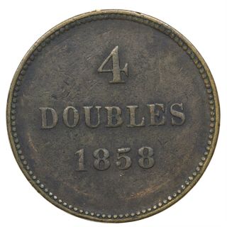 Guernsey,  4 Doubles,  Channel Islands,  Rare Date,  1858