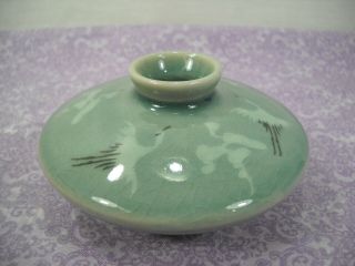 Vintage Korean Celadon Glaze Koryo Style Crane Mini Vase Brush Pot Signed