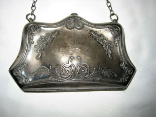 Antique Ornate Sterling Silver Clutch Purse On A Chain 2