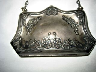 Antique Ornate Sterling Silver Clutch Purse On A Chain 3
