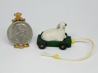 Vintage Bisque Lamb Nursery Pull Toy - Artisan Dollhouse Miniature 1:12