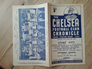 Chelsea V Stoke City 15/11/1947 Rare 1940 