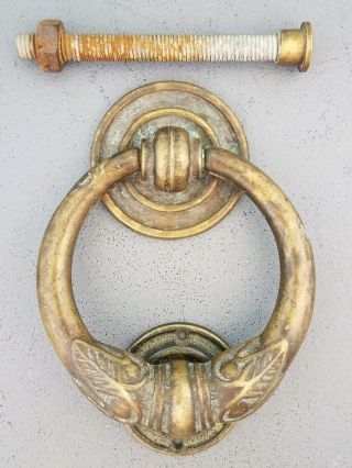 Door Knocker Solid Brass Vintage Ornate 4 " Tubular Ring With Hardware 15 Ounces