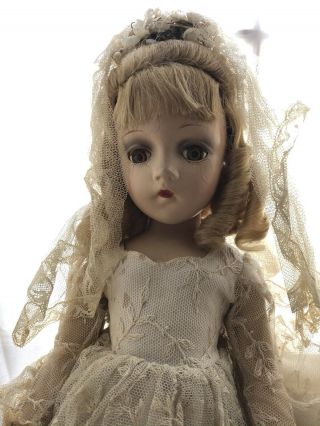 Vintage Madame Alexander Composition Wendy Bride Doll Lace Dress