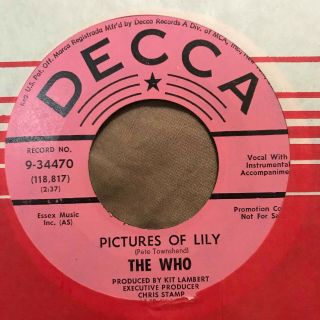 Rare Rock Promo 45 The Who - Pictures Of Lily Decca
