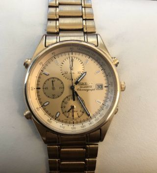 Rare Vintage Gold Seiko Alarm Chronograph 7t32 - 7b30 Quartz Mens Wristwatch