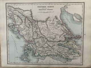 1853 Northern Greece Antique Hand Coloured Map By Alexander Findlay