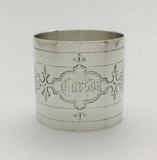 A Antique Bright Cut Engraved Sterling Silver Napkin Ring " Carson "