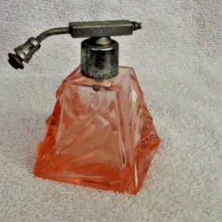 Vintage Perfume Bottle Depression Glass Pink Bottle Scent 3 1/2 " Tall Octagonal