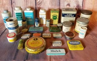 29 Antique Medical/ Medicine Tin Containers