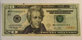 2013 20 Dollar Bill Low Two Digit Serial Number Note Very Rare