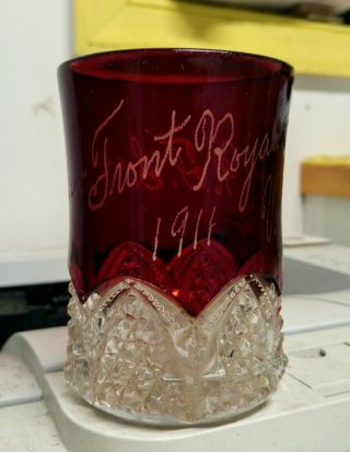 Antique 1911 Front Royal Va Ruby Flash Souvenir Eapg Glass 4 " Mug Cup