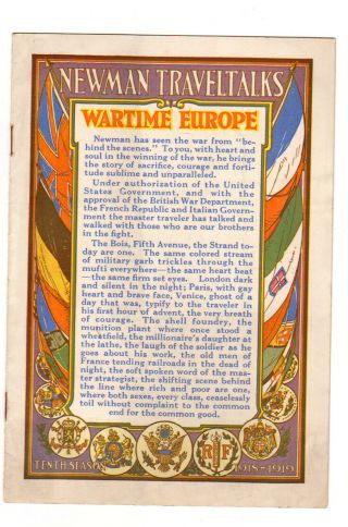 Rare 1918 Newman Traveltalks Brochure " Wartime Europe "