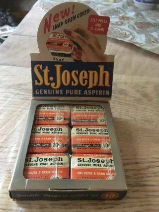 Antique Medicine St.  Josephs Drug Store Aspirin Display Full Contents
