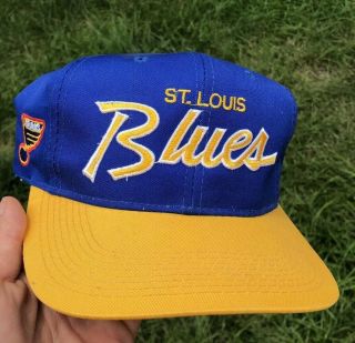 Rare Vintage 90s Nhl Stl St.  Louis Blues Sports Specialties Script Snapback Hat