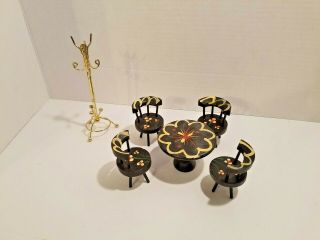 Vintage Miniature Doll House Furniture Table Chairs Coat Rack