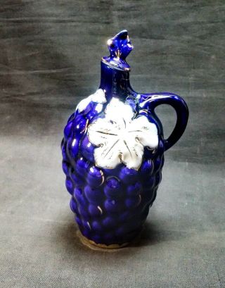 Vintage 50 - 60s Rare Cobalt Blue Porcelain Bottle Shtof Decanter For Wine Ussr