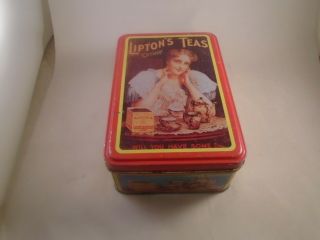 Vtg Greek Tin Box Ceylon Tea Empty Lipton Rare