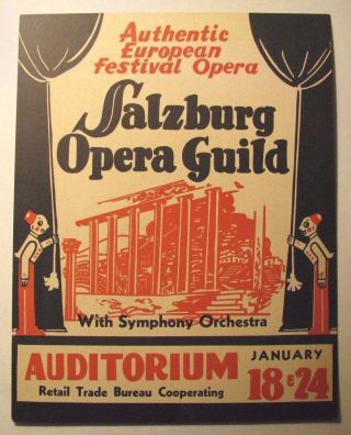 Rare C.  1930s Salzburg Opera Guild / Symphony Cardboard Poster