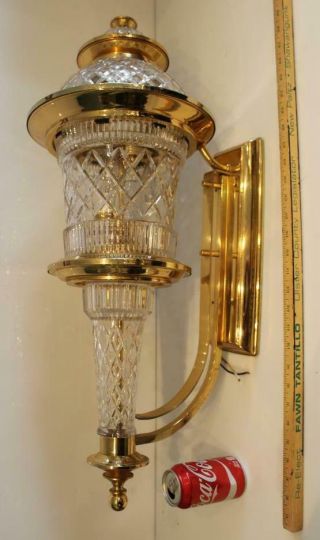 Kristaluxus Lead Crytsal Wall Light Lamp Outdoor Sconce Lantern Brass Large Rare