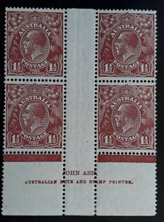 Rare 1930 Australia Ash Imp Blk 4x 1 1/2d Red Brown Kgv Stamps Smwmk