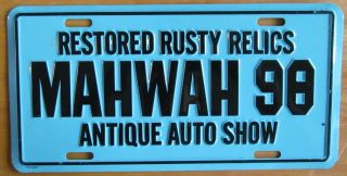 Jersey 1998 Mahwah Antique Auto Show Booster License Plate