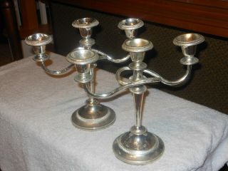 Two Vintage E P Zinc Silver Plated Candelabras Made In England