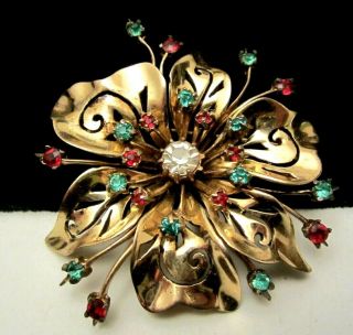 Rare Vintage 2 - 1/2 " Signed Coro Sterling Rhinestone Flower Brooch Pin A68