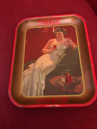 Antique 1936 Coca Cola Hostess Tip Tray.  10 1/2 X 13 1 - 4 " Authentic