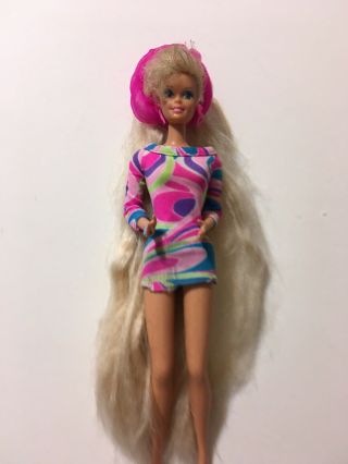 Vintage 1991 Totally Hair Blonde Barbie Doll Mattel Long Hair W/ Dress