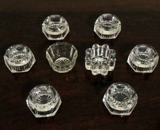 8 Piece Vintage Antique Clear Crystal Glass Open Dip Salt Cellar Set